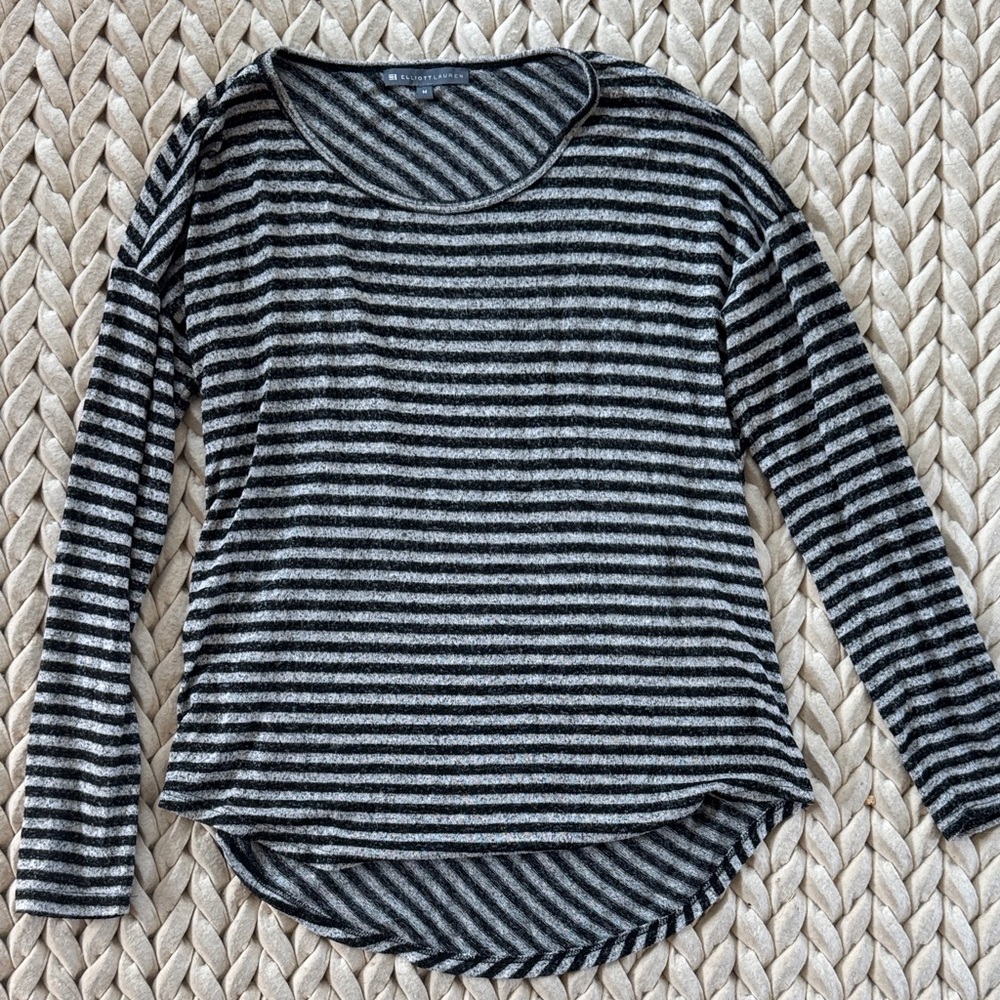 Elliott Lauren Black and Gray Striped Long Sleeve Top